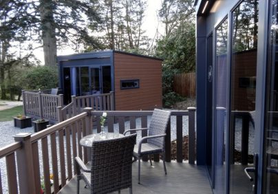 outdoor seating area glamping pod Skelwith