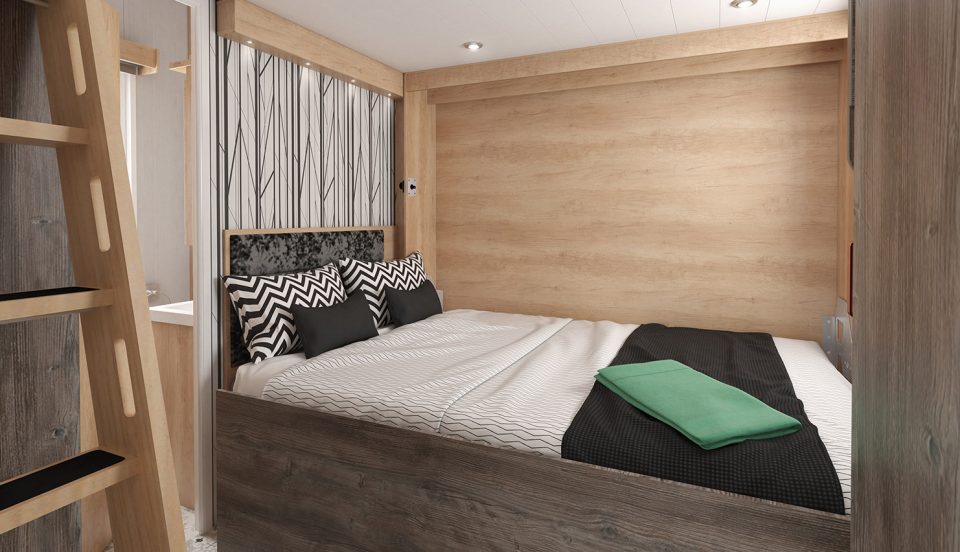 Family glamping pod pull down bed