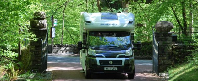Touring van driving through the gates Skelwith