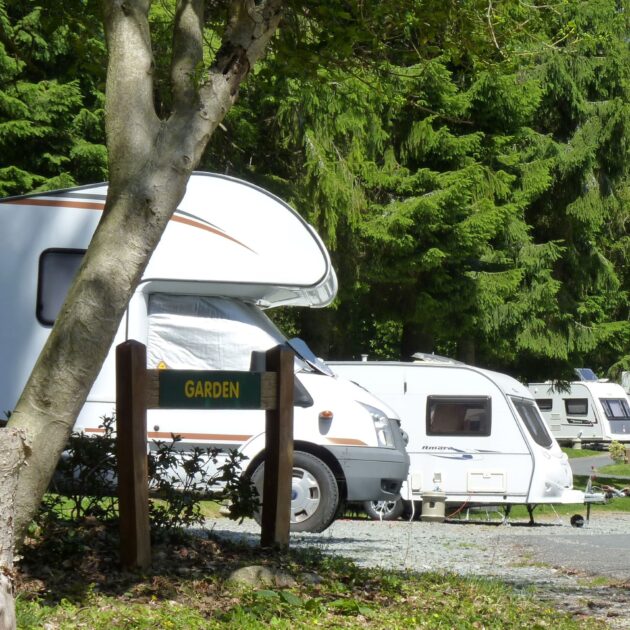 Touring caravans in front of trees Skelwith