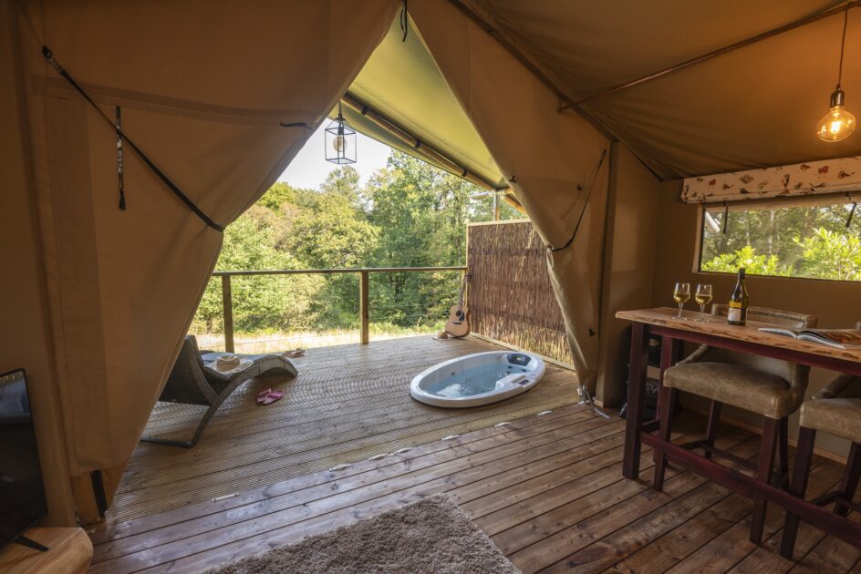 Luxury Safari Suite's terrace at Skelwith Fold Holiday Park in the Lake District
